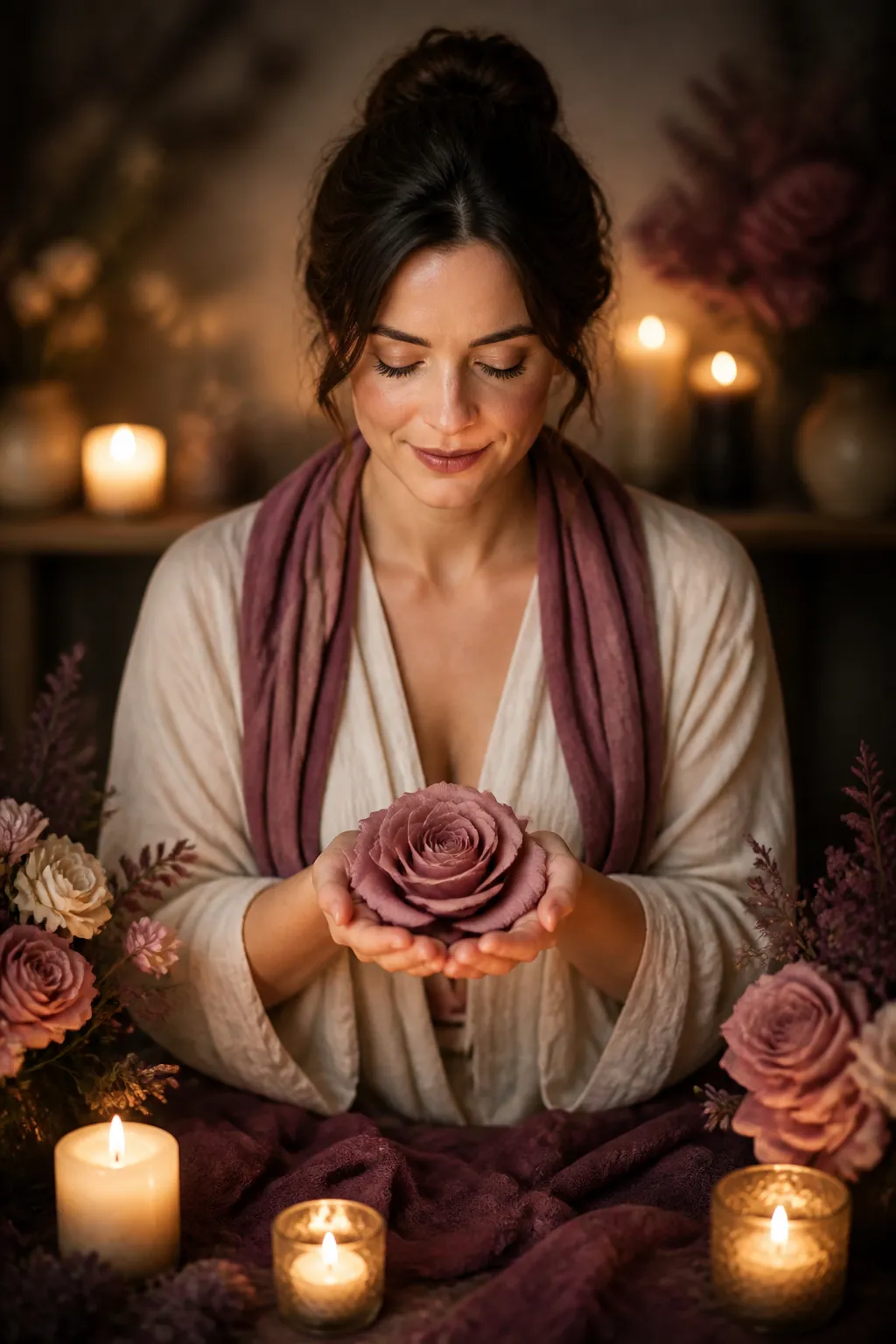 Hands tenderly holding a blooming flower, representing gentle healing